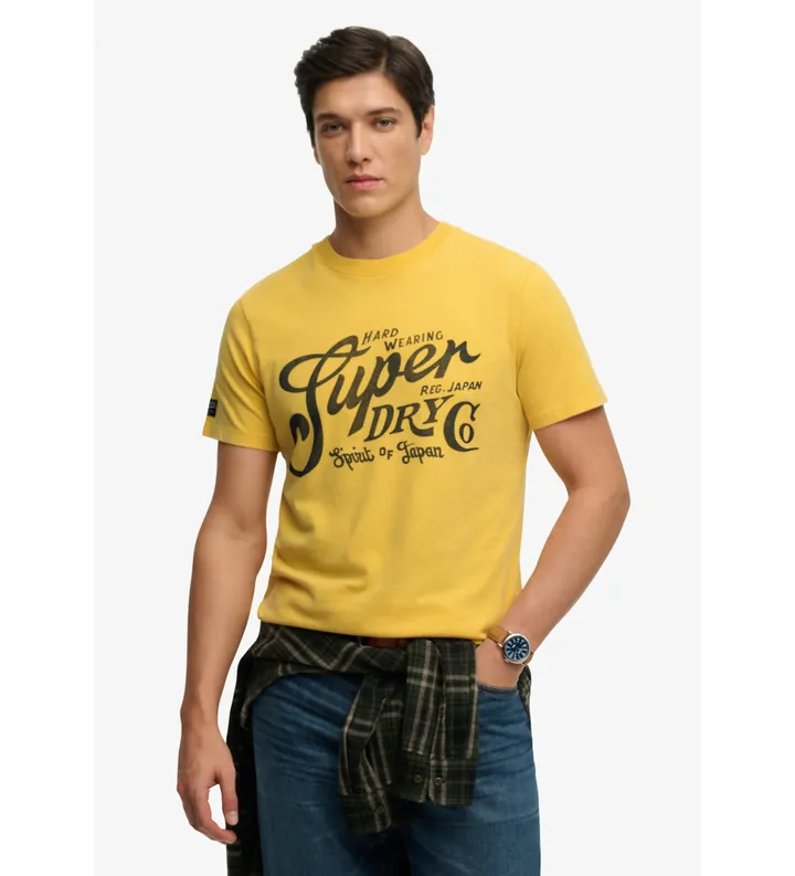 Superdry para hombre. M1012352A Camiseta Industry Worker Relaxed amarillo (L), Casual, Algodón, Manga corta