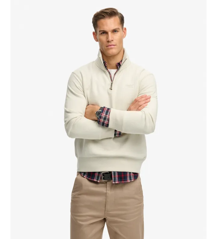 Superdry para hombre. M2013750A Sudadera Essential Logo media cremallera beige (3XL), Casual, Algodón