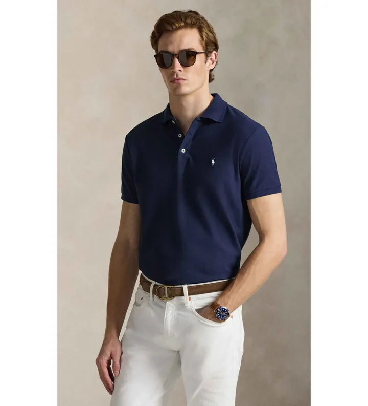 Polo Ralph Lauren para hombre. 710B13479005 Polo de piqué Custom Slim Fit marino (M), Casual, Algodón, Manga corta