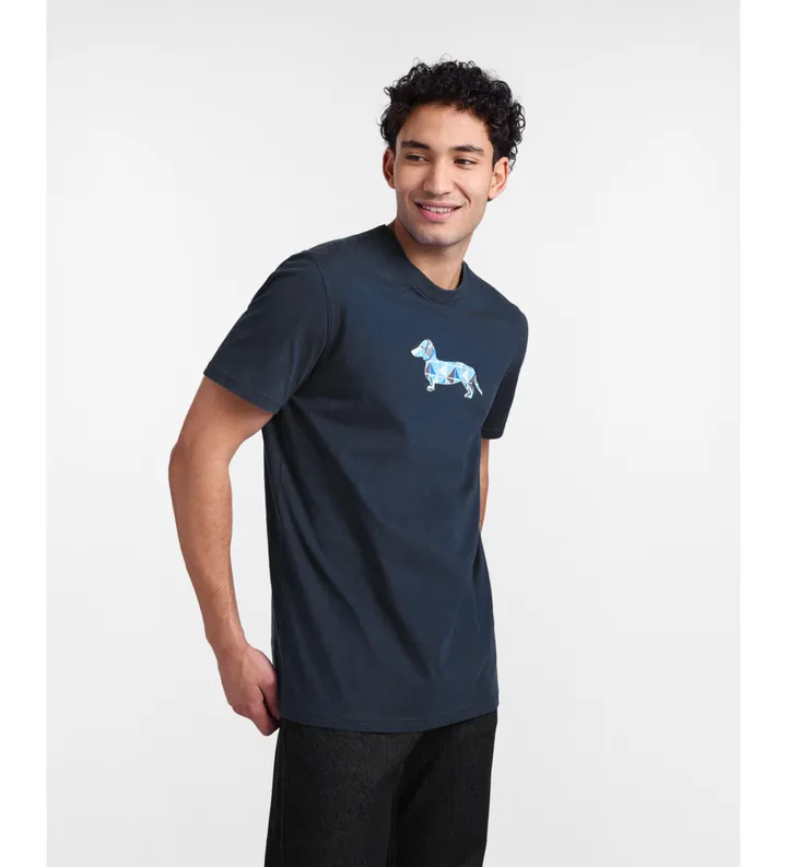 Harmont & Blaine para hombre. IRQ403021055S Camiseta con estampado de perro salchicha en 3D azul (L), Casual, Algodón, Manga corta