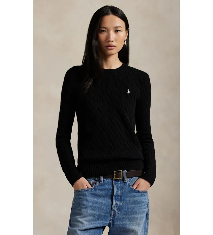 Polo Ralph Lauren para mujer. 211971865005 Jersey de lana y cachemira (L), Negro, Casual, Manga larga