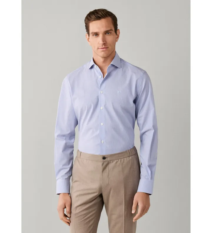 Hackett London para hombre. HM3010750 camisa rayas bengala bi-stretch fit tailored azul (L), Casual, Algodón, Clásico, Manga larga