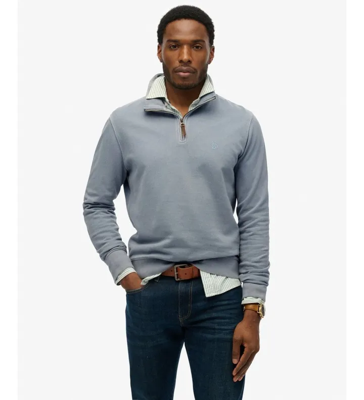 Superdry para hombre. M2014346A Sudadera con media cremallera Classic Essential Half azul denim (L), Casual, Algodón