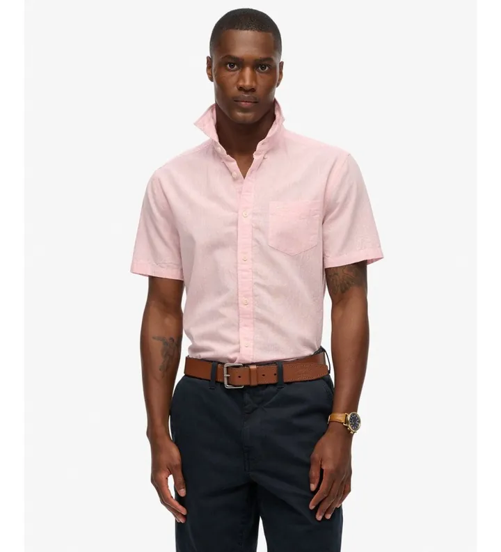 Superdry para hombre. M4011093A Camisa City Lino rosa (S), Casual, Algodón, Manga corta