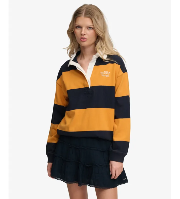 Superdry para mujer. W6012212A Polo rugby Heritage Stripe Rugby amarillo (L), Casual, Algodón, Manga larga