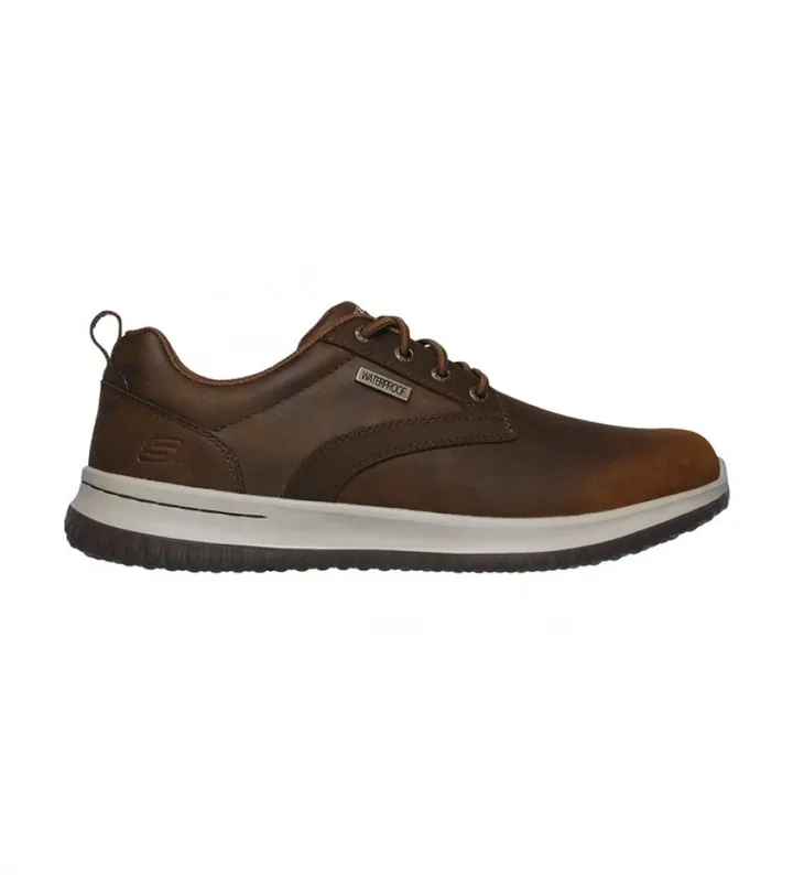 Skechers para hombre. 65693 Zapatillas de piel Delson Antigo marrón (44), Plano, 1 a 3cm, Cordones, Casual