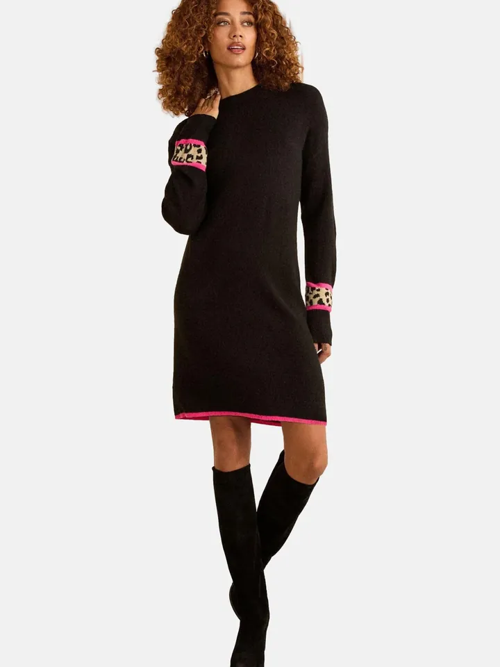 love & roses Vestido de punto beige / frambuesa / negro