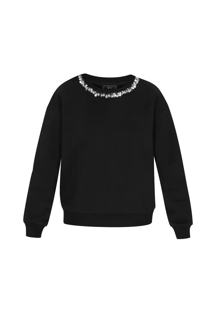 faina Sudadera  negro / plata / blanco perla