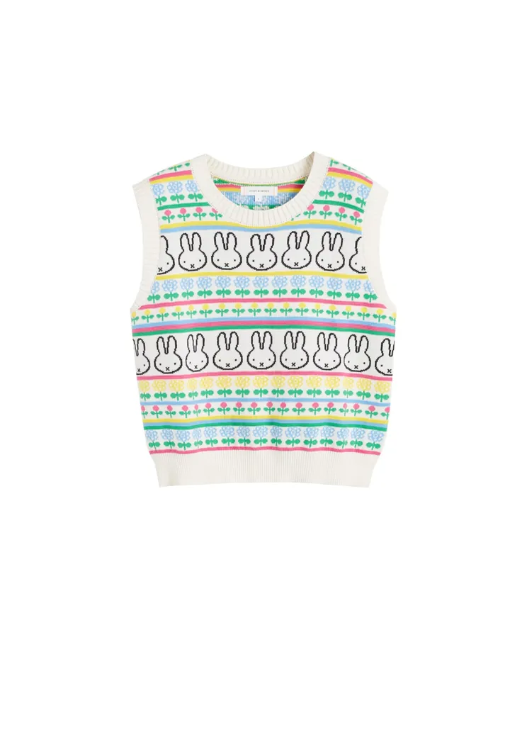 Chinti & Parker Jersey 'Miffy Fairisle'  beige claro / azul cielo / verde / negro