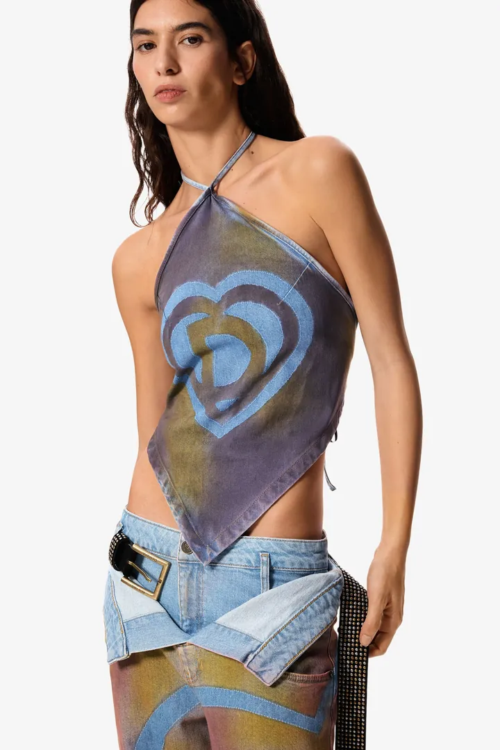 Desigual, Blusa denim Masha Popova, Mujer, Algodon, Amarillo, L/XL