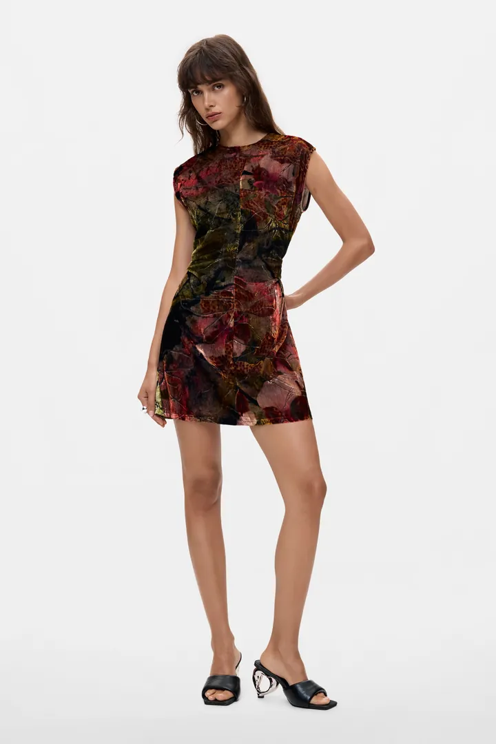 Desigual, Vestido Terciopelo Floral M. C. Lacroix, Mujer, Rojo, L