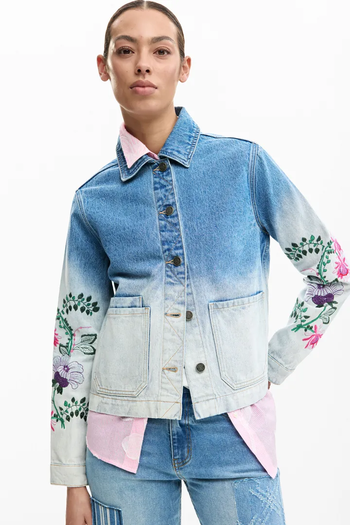 Desigual, Chaqueta vaquera flores, Mujer, Algodon, Azul, L