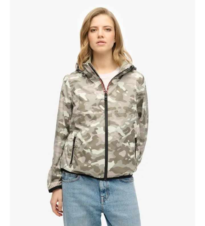 Superdry para mujer. W5011849A Cortavientos Hooded Logo verde (L), Casual, Camuflaje, Nylon reciclado