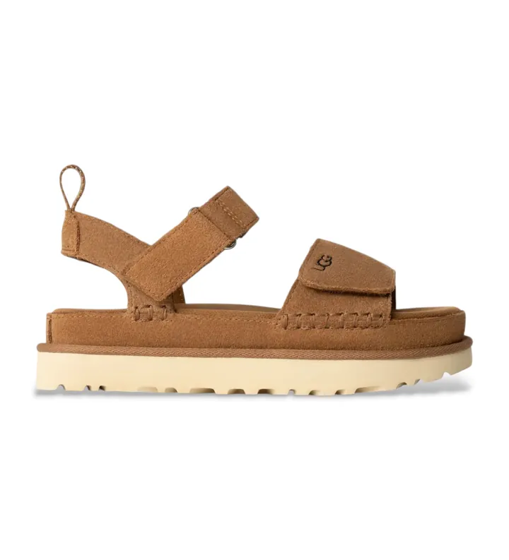 UGG para mujer. 1136783 Sandalias Goldenstar de piel marrón (36), Plano, Velcro, Casual