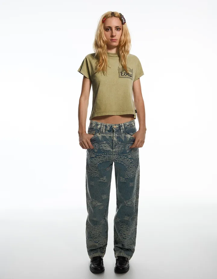 Bershka Camiseta Regular Fit Aries X Bershka Mujer L Kaki