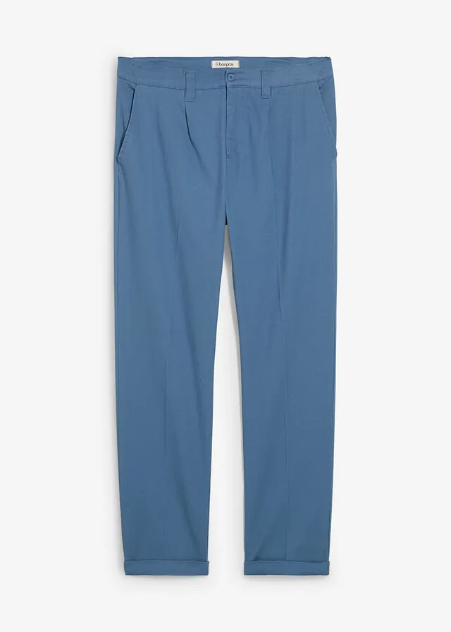 Pantalón de pinzas de sarga de algodón con corte regular y recto