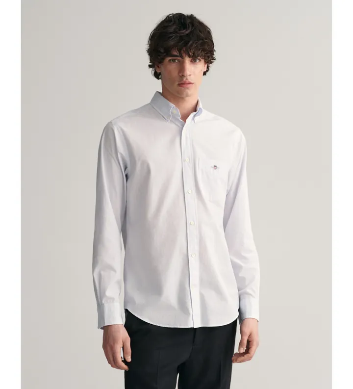 Gant para hombre. 3000140 Camisa Regular Fit de popelina Banker Stripe azul (3XL), Casual, Algodón, Manga larga