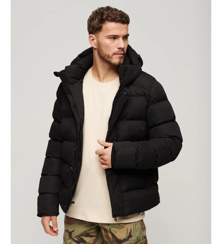 Superdry para hombre. M5011907A Chaqueta Acolchada De Microfibra Con Capucha Sport negro (XXL), Casual, Poliéster Reciclado