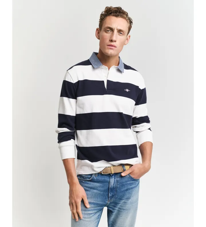 Gant para hombre. 2004083 Polo Heavy De Cambray A Rayas blanco, marino (3XL), Casual, Algodón, Manga larga
