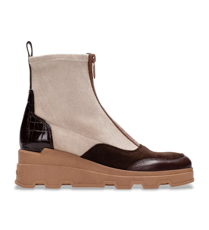 Hispanitas para mujer. CHI243711 Botines de piel con cuña beige (39), 3 a 5cm, Cremallera, Casual