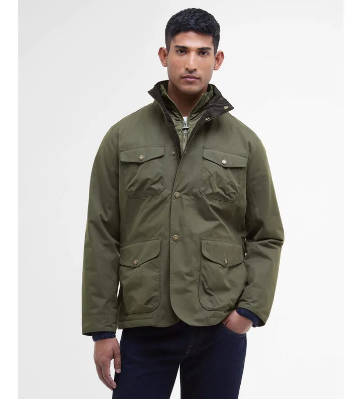 Barbour para hombre. MWB1086 Chaqueta Ogston Waterproof verde (L), Casual, Algodón