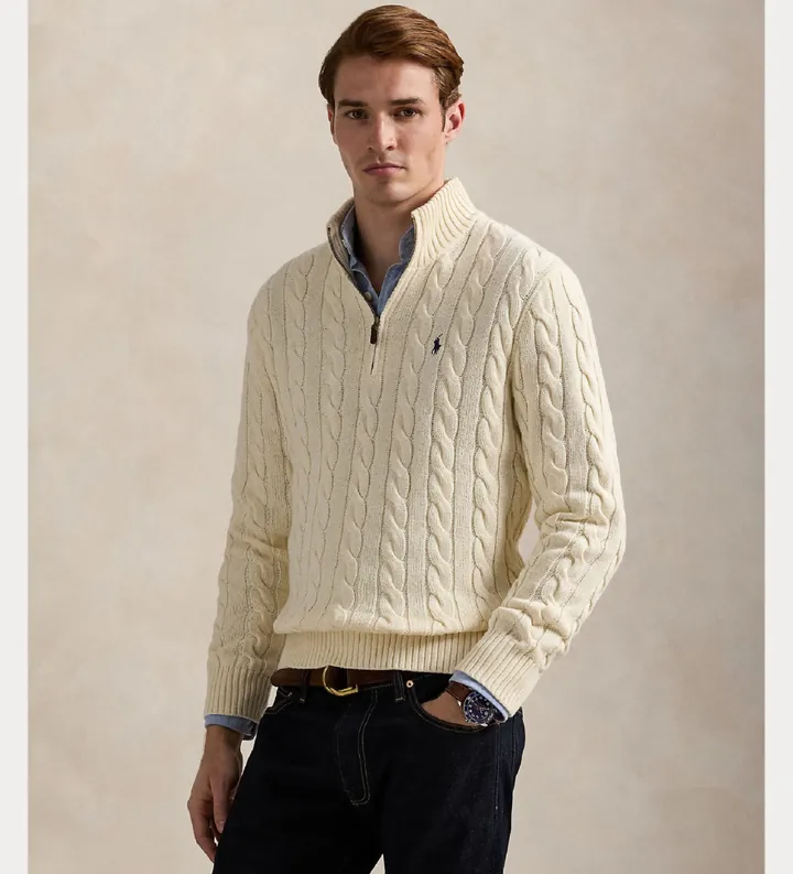 Polo Ralph Lauren para hombre. 710810841015 Jersey de algodón en punto de ochos beige (XL), Casual