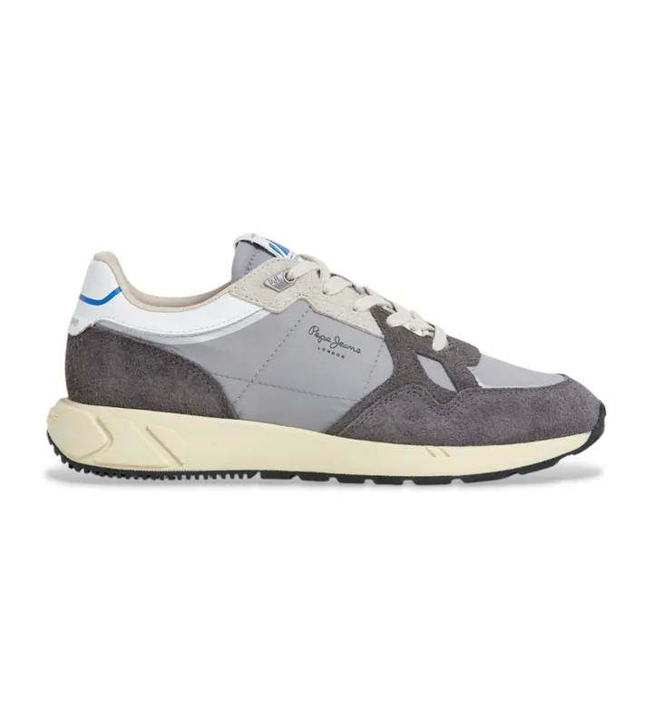 Pepe Jeans para hombre. PMS600001 Zapatillas de Piel Marlon Vibe gris (41), Plano, Cordones, Casual