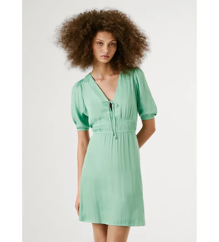 Pepe Jeans para mujer. PL953753 Vestido Olivia verde (L), Casual, Poliéster, Manga corta