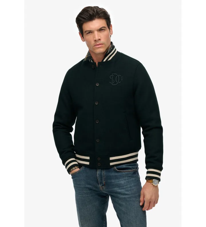 Superdry para hombre. M5012185A Chaqueta Varsity Monogram verde (L), Casual, Lana