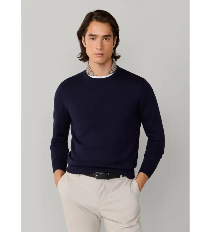Hackett London para hombre. HM7000114 Jersey de seda marino (XL), Casual, Algodón