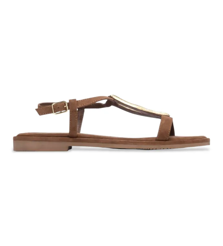 Carmela para mujer. 16329001-CAMEL Sandalias de Piel 163290 marrón (36), Plano, Hebilla, Casual, Clásico