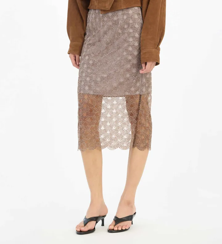 Rotate para mujer. 1156352751 Falda Scallop Sequin Midi marrón (34), Casual, Gris, Poliéster Reciclado