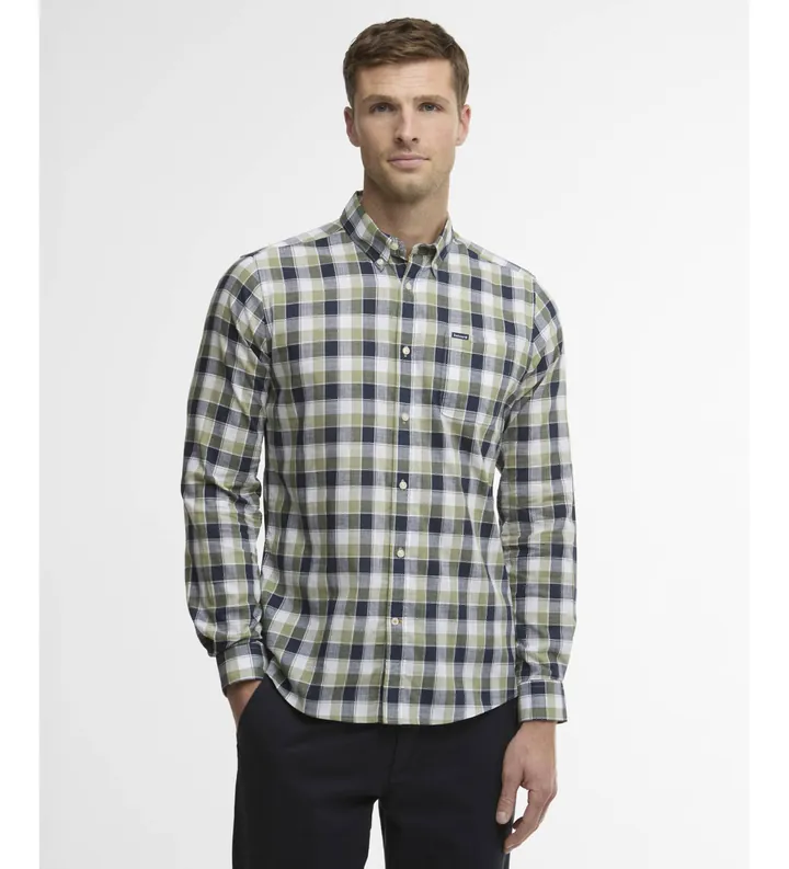 Barbour para hombre. MSH5717 Camisa Harwood verde (L), Casual, Algodón, Manga larga