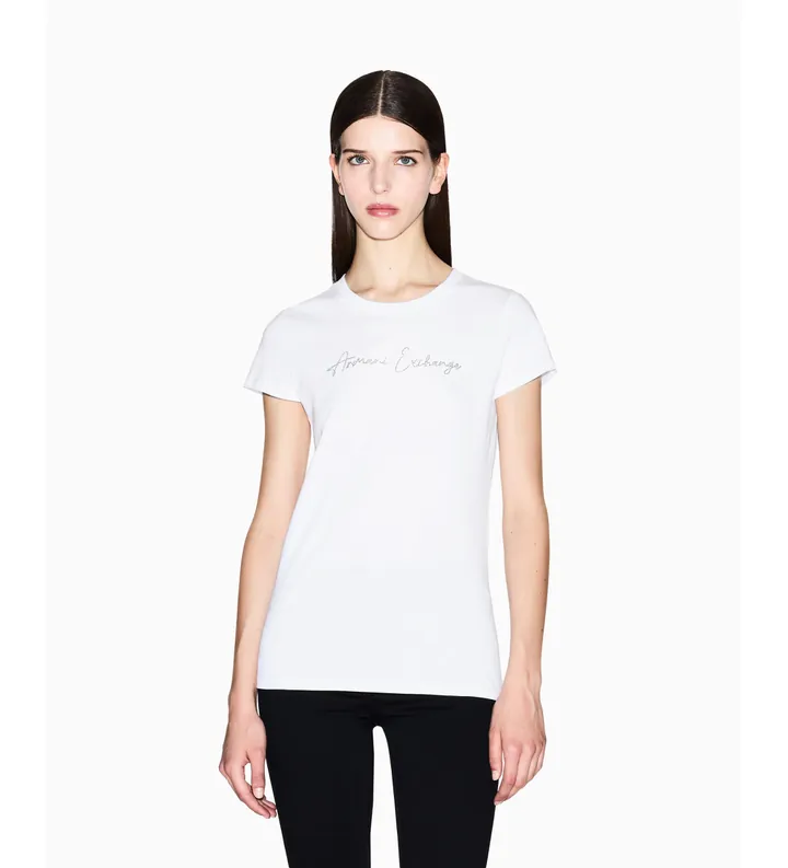 A|X Armani Exchange para mujer. XW001457AF10356U0002 Camiseta Entallada blanco (L), Casual, Algodón, Manga corta