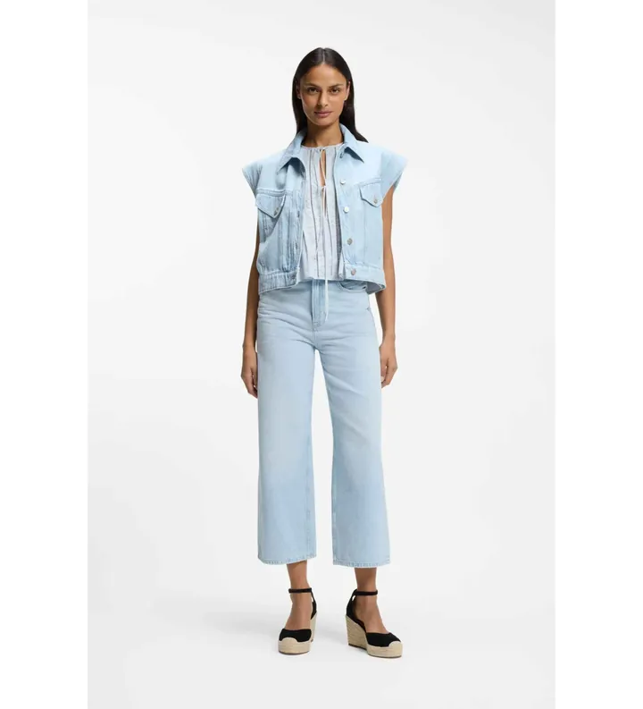 BOSS para mujer. 50561036 Chaleco Regular Fit en denim azul (L), Casual, Algodón, Sin mangas / Tirantes