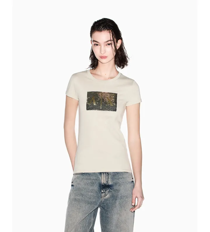 A|X Armani Exchange para mujer. 8NYTDLYJ73ZU6275 Camiseta Party beige (L), Casual, Algodón, Manga corta