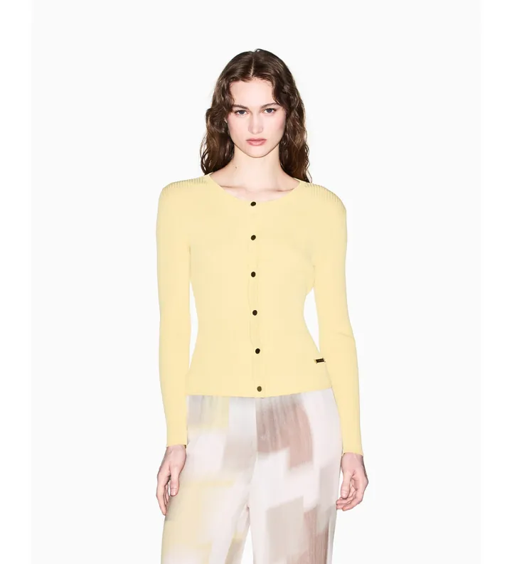 A|X Armani Exchange para mujer. XW001899AF10352U2149 Cárdigan Front amarillo (M), Casual, Clásico, Viscosa