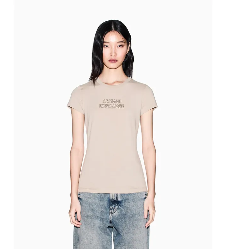A|X Armani Exchange para mujer. XW002293AF17173U6223 Camiseta Tono beige (L), Casual, Algodón, Manga corta