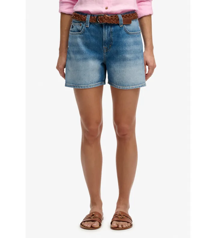 Superdry para mujer. W7110491A Shorts Mid Rise azul (26), Casual, Algodón, Denim