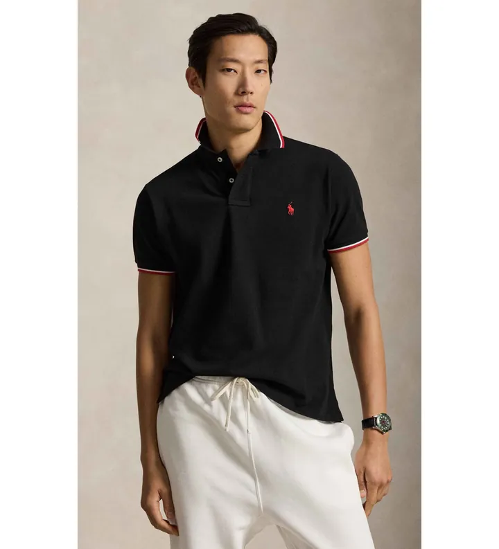 Polo Ralph Lauren para hombre. 710842621001 Polo de piqué Custom Slim Fit negro (L), Casual, Algodón, Clásico, Manga corta