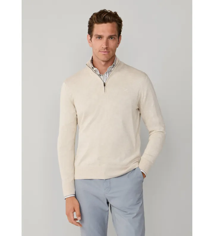 Hackett London para hombre. HM7000137 Jersey Zip beige (M), Casual, Algodón