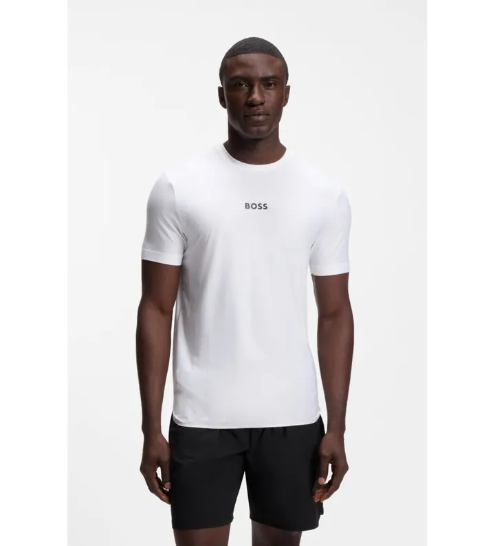 BOSS para hombre. 50559199 Active Camiseta slim fit blanco (L), Casual, Algodón, Manga corta