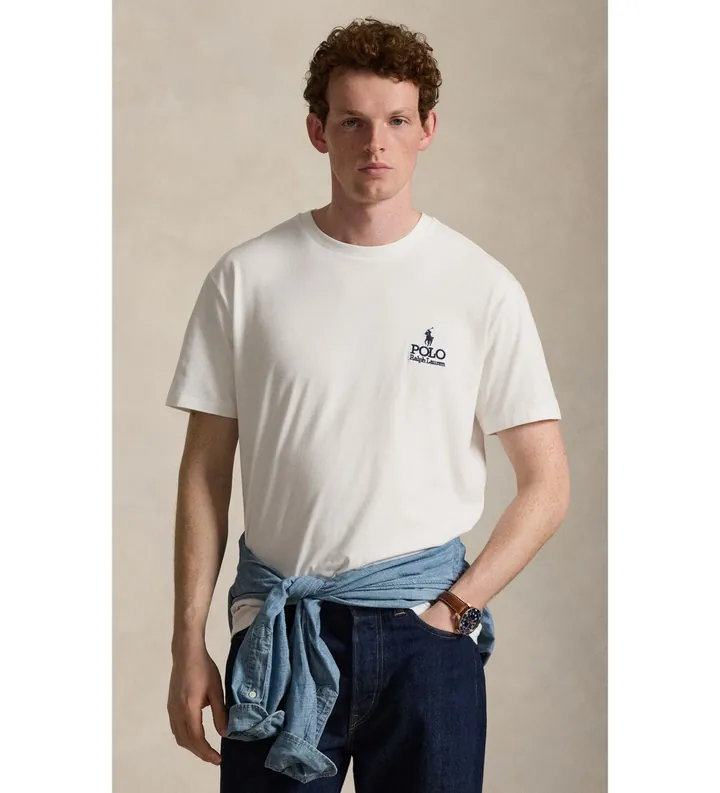 Polo Ralph Lauren para hombre. 710981136001 Camiseta de punto jersey Classic Fit blanco (L), Casual, Algodón, Manga corta