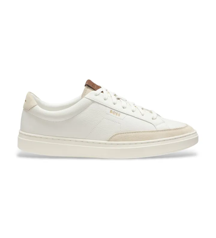BOSS para hombre. 50568536 Zapatillas de piel Kieran Tenn blanco (39), Plano, Cordones, Casual