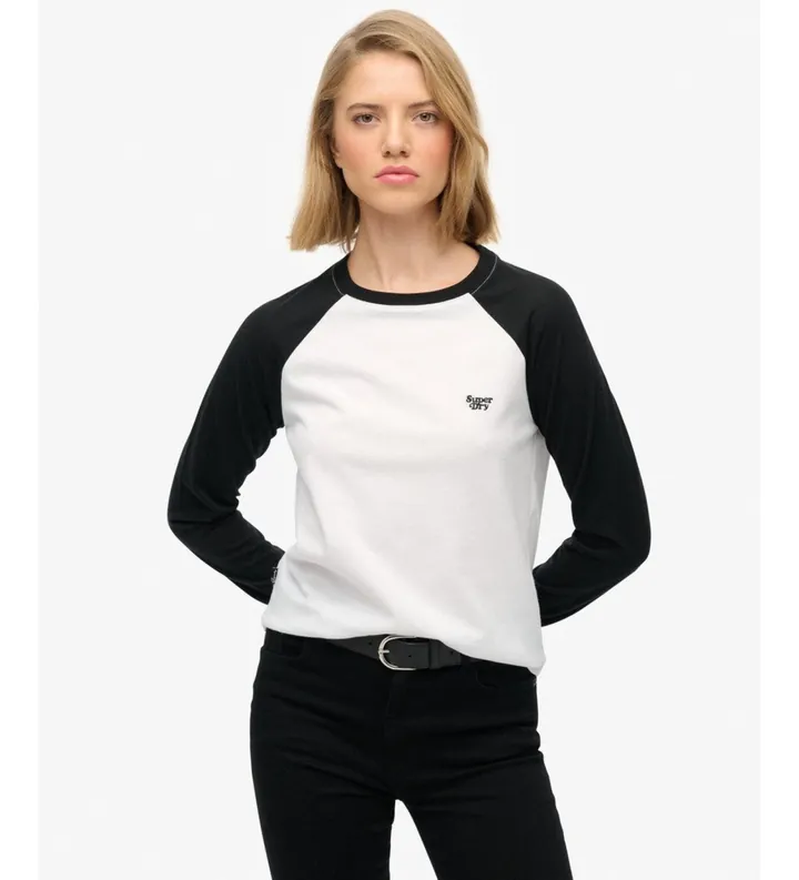 Superdry para mujer. W6012254A Camiseta Essential Logo Baseball negro (L), Casual, Algodón, Manga larga