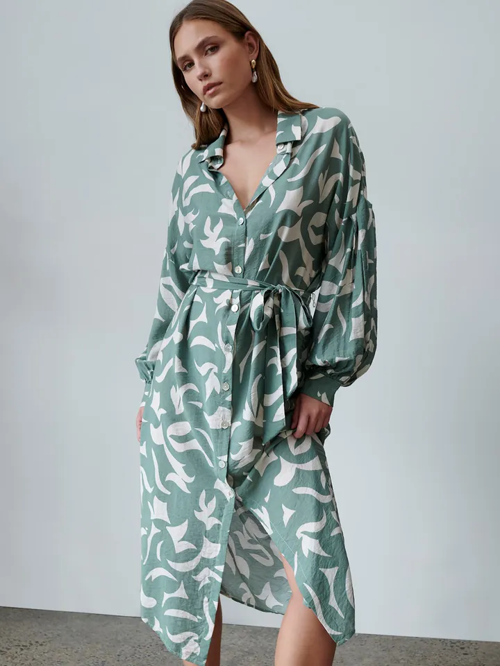 St MRLO Vestido camisero 'Birmingham'  crema / esmeralda