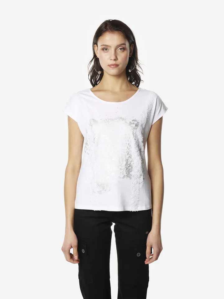KOROSHI Camiseta plata / blanco
