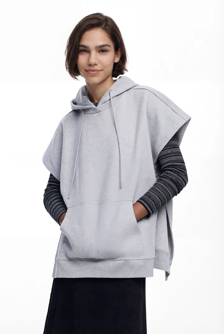 Desigual, Sudadera poncho lisa, Negro, L