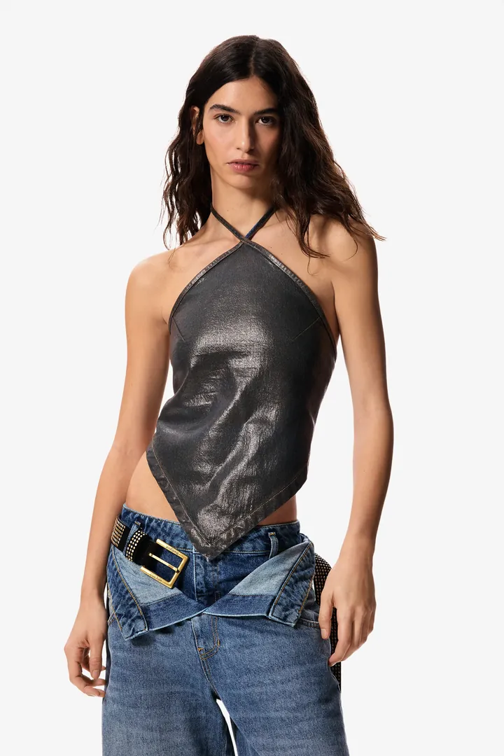 Desigual, Blusa sin mangas Masha Popova, Mujer, Algodon, Azul, L/XL