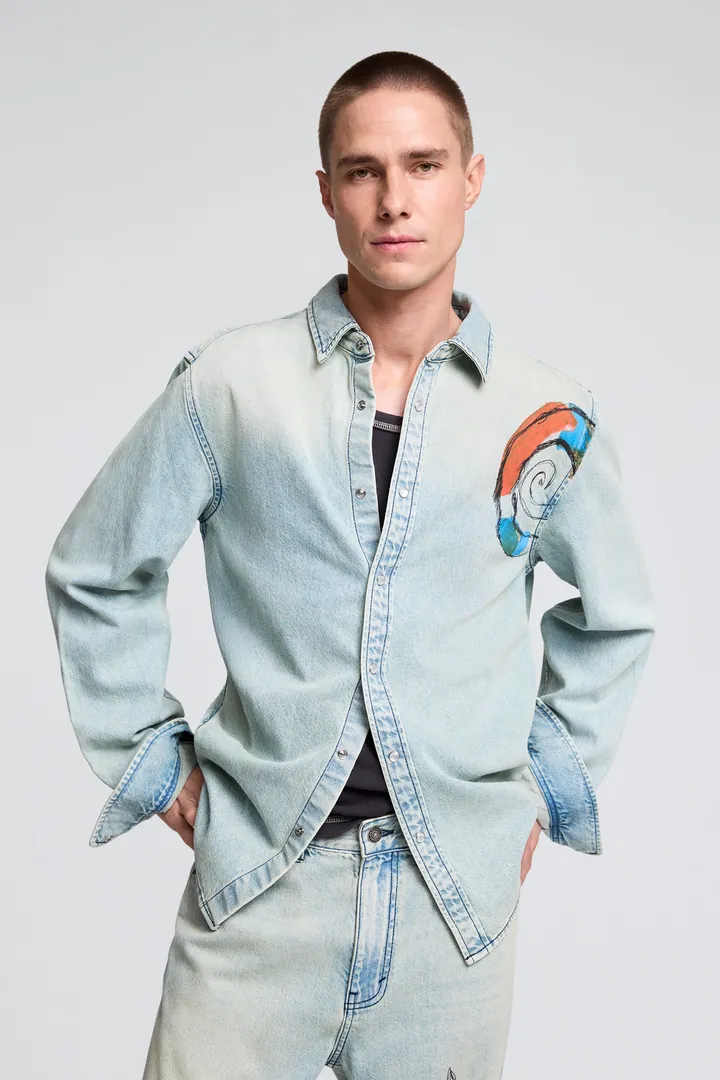 Desigual, Camisa vaquera bordada, Hombre, Algodon, Azul, L